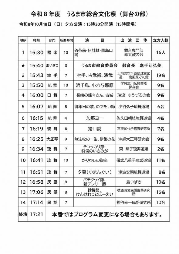 夕方の部プログラム