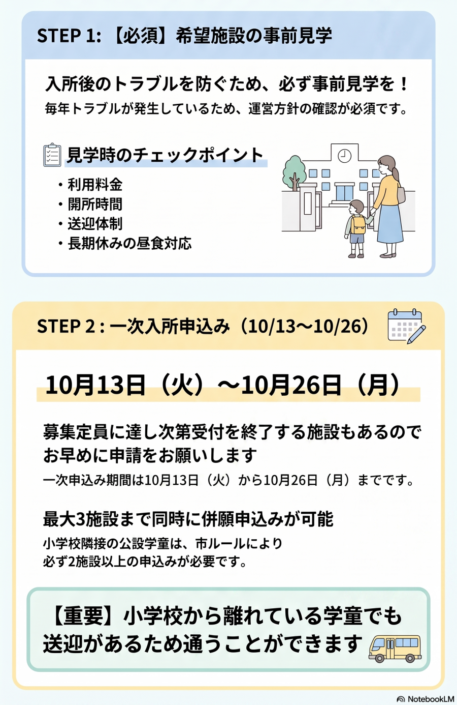 学童次年度入所案内(見学~一次申込)