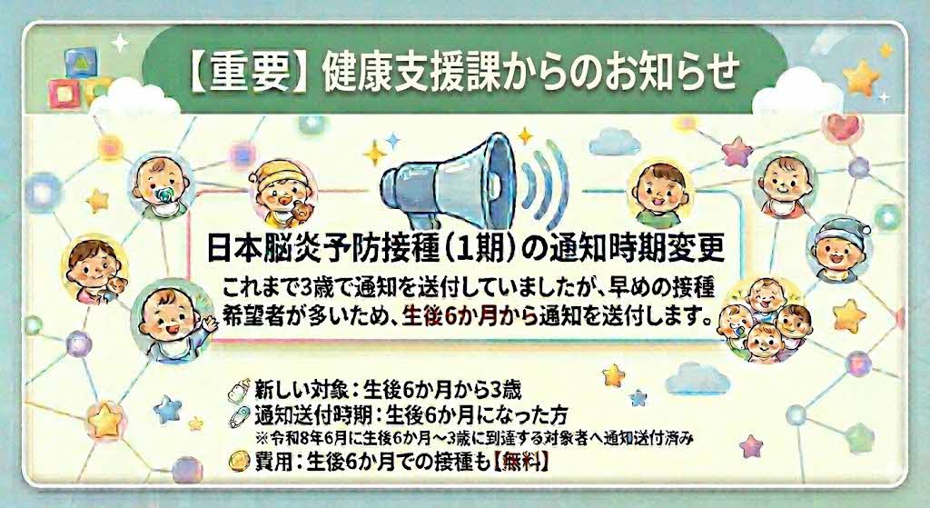 日本脳炎予防接種(1期)の通知の変更のお知らせ