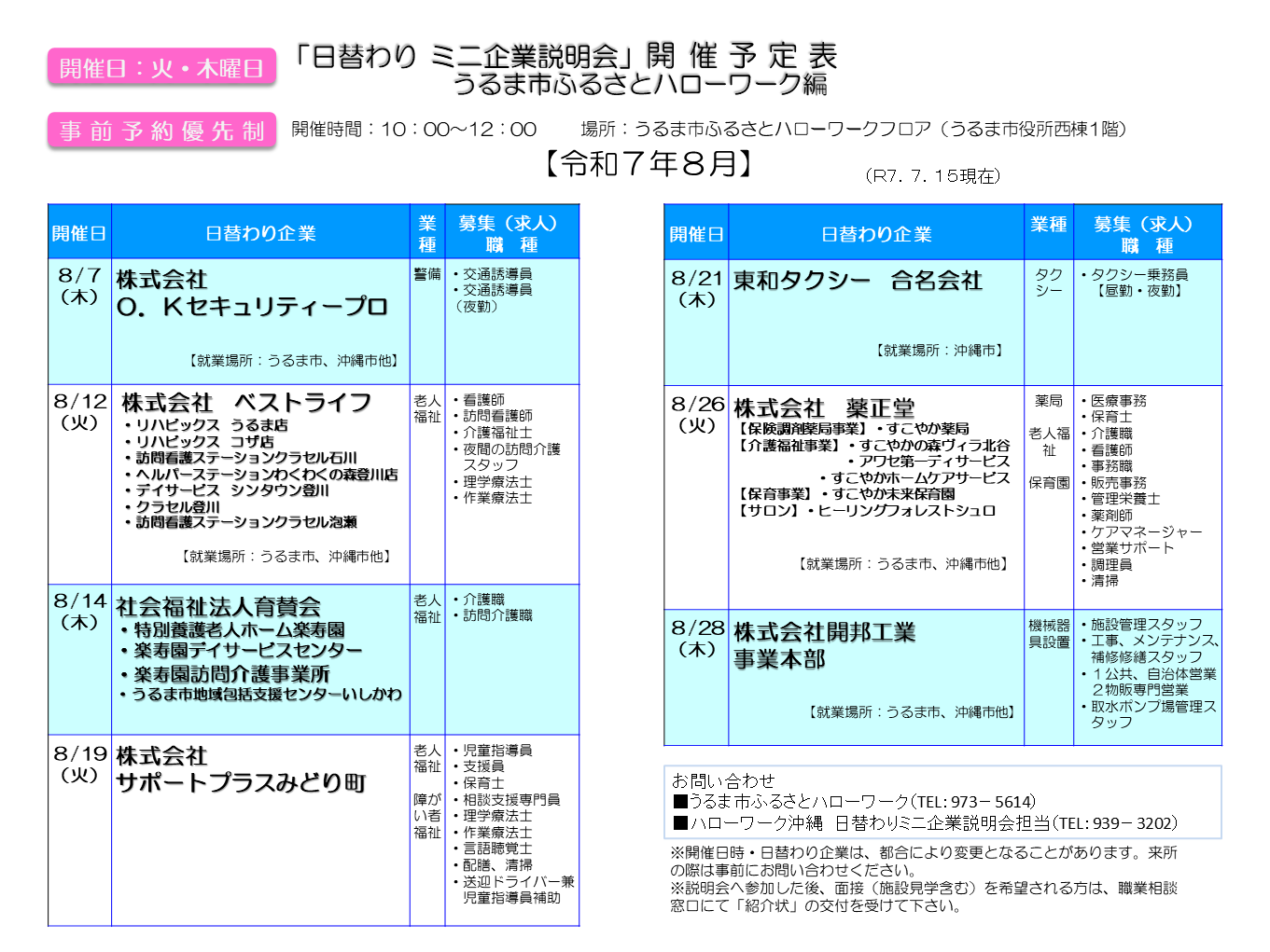 ミニ企業説明会（8月）