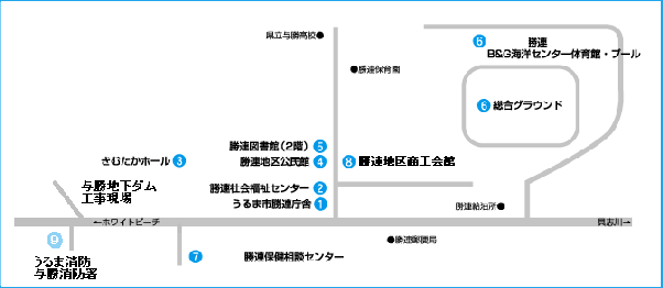 勝連地域の公共施設のマップ