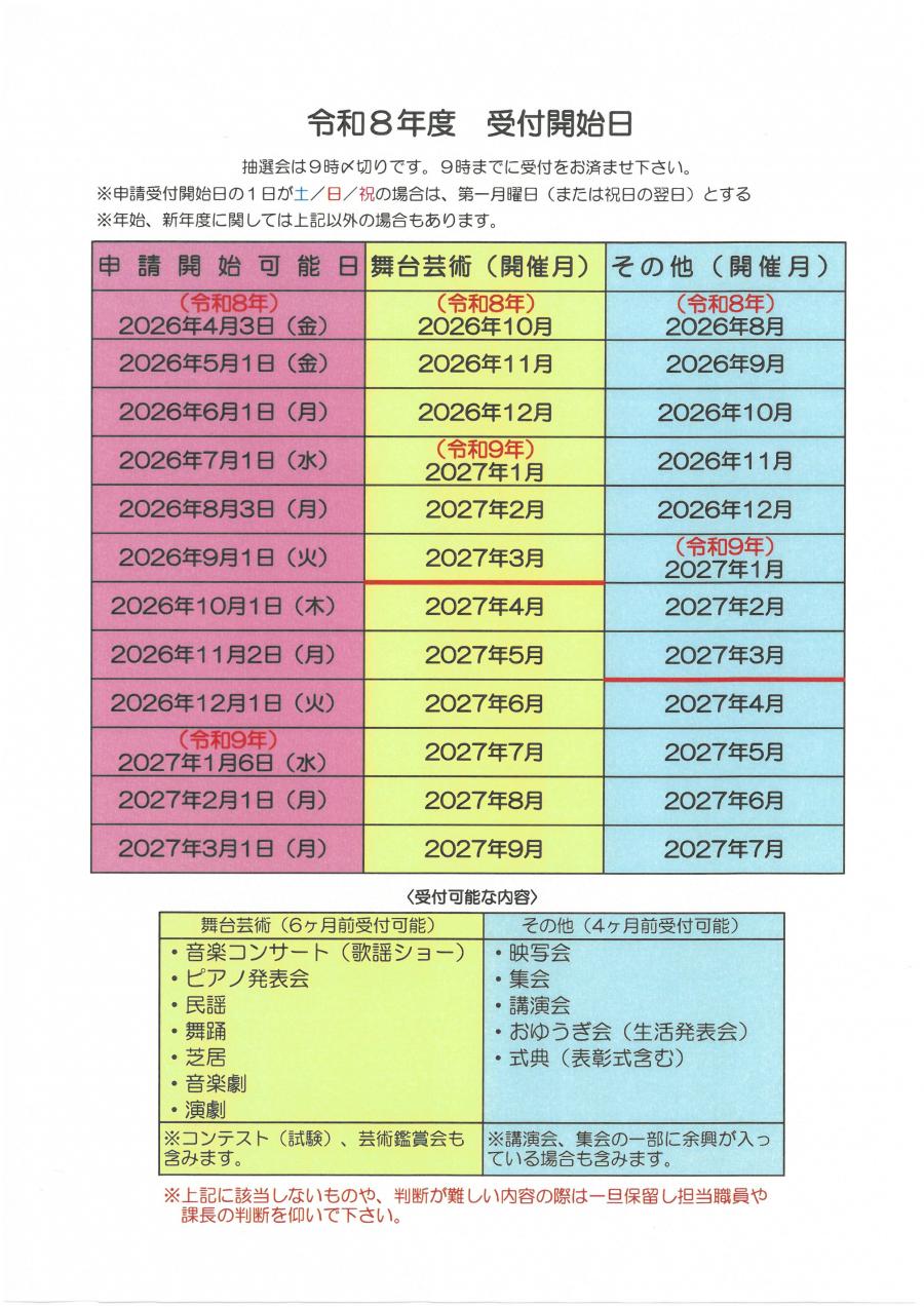 うるま市民芸術劇場R8年度抽選会日程
