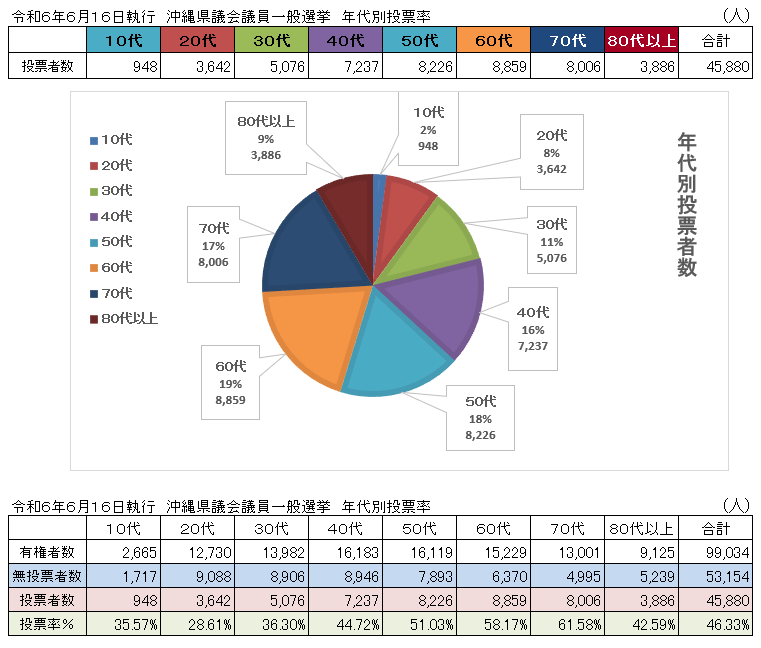 沖縄県議会議員一般年齢別グラフ（円グラフ）