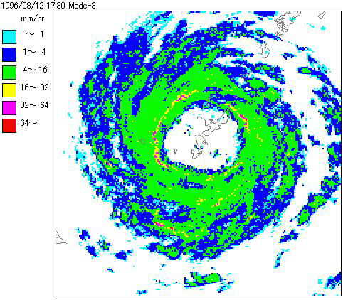 平成8年台風第12号のレーダー画像
