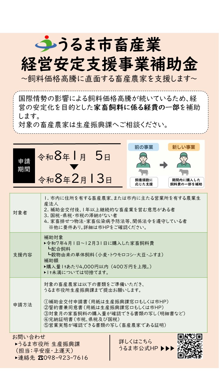 畜産業経営安定支援事業補助金チラシ